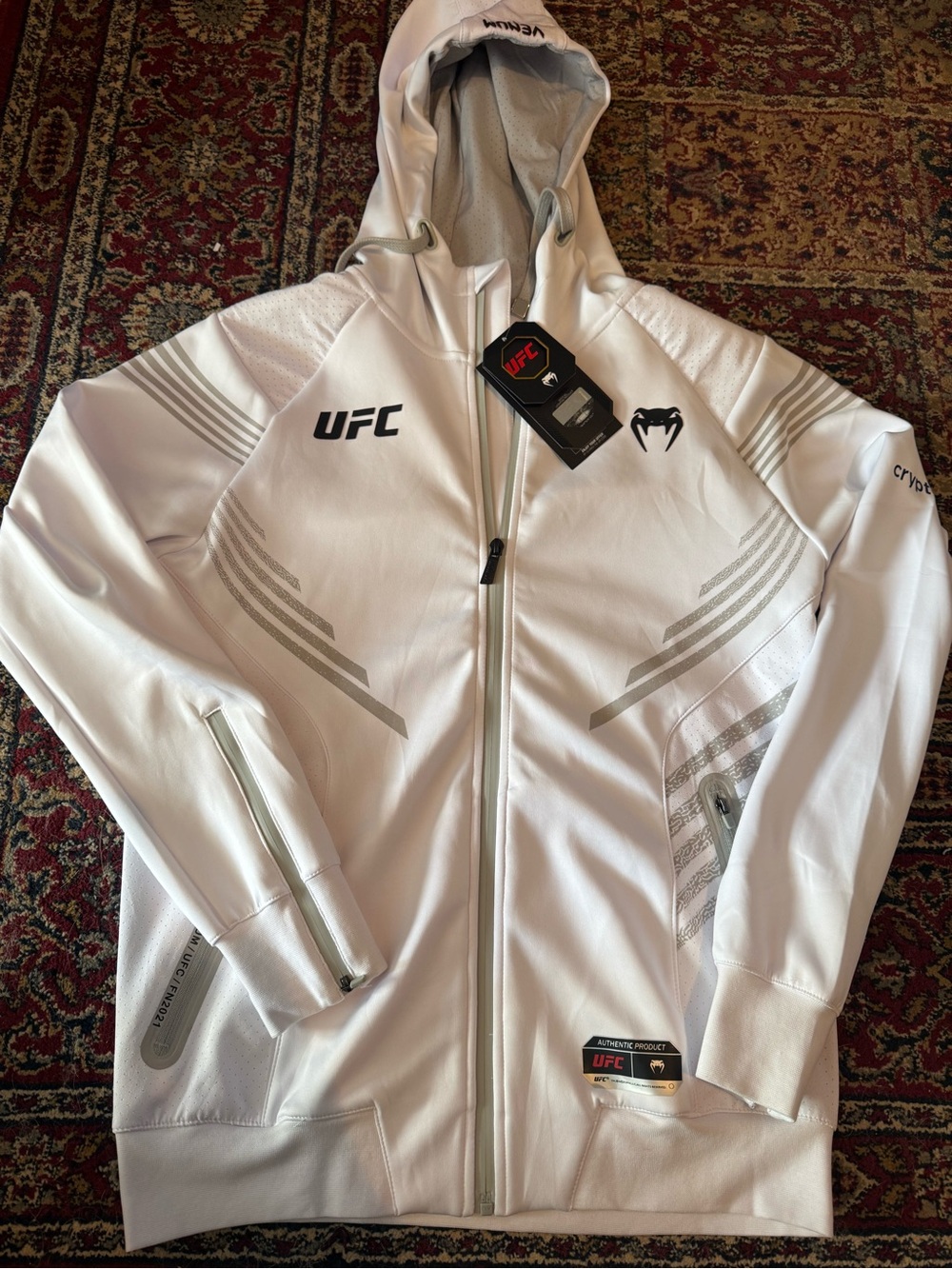 UFC Venum Licensed White Performance Hooded Full-Zip Jacket